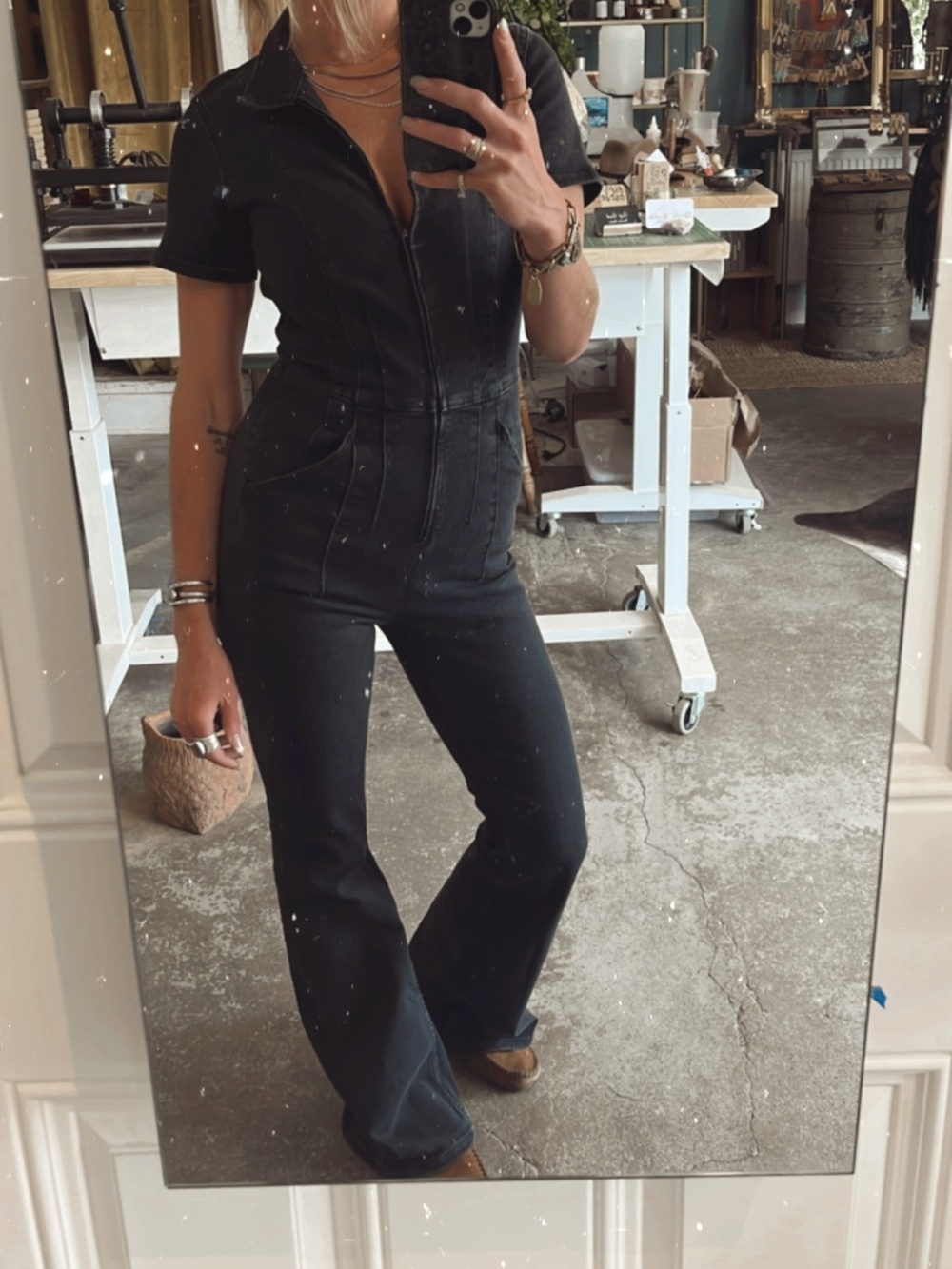 Free people jean jumpsuit